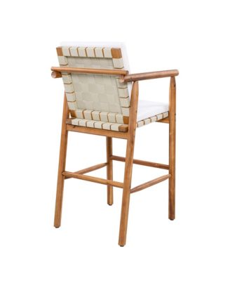 3-Piece Outdoor Dining Set with Acacia Wood Height Table and 2 Stools with Cushions