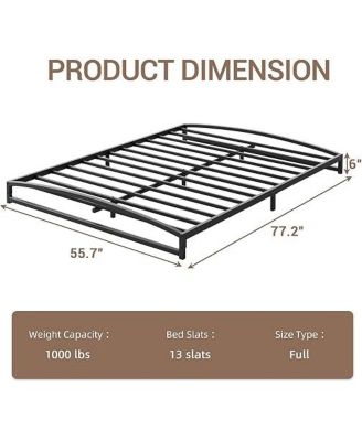 Full Metal Platform Bed Frame with Headboard 6in Low Profile Noise Free