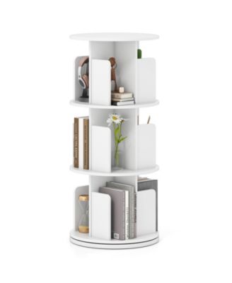 Three Tier Rotating Bookshelf with Dividers and Safety Baffles