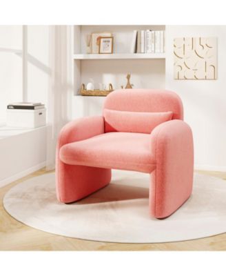 Modern Sherpa Accent Chair with Waist Pillow and Curved Armrests
