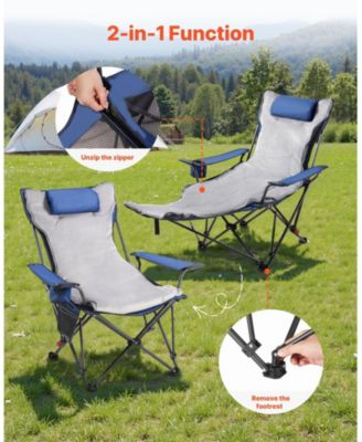 Reclining Camping Chair 4 Adjustable Positions Folding Lounger with Footrest