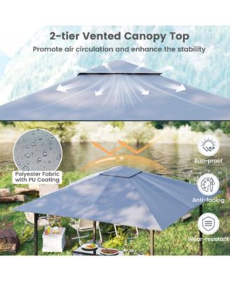 3-Piece Patio Bar Set with 8 x 8 FT Double-Tier Grill Gazebo and 2 Bar Stools