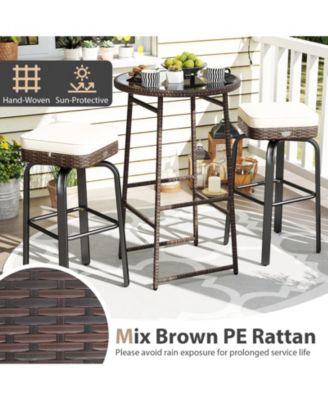 3-Piece Outdoor Swivel Bar Set with PE Rattan Bar Height Table and 2 Chairs