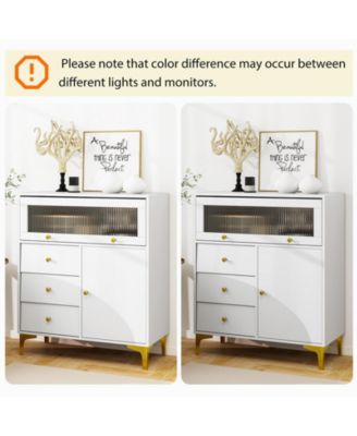 Chest of Drawers with Fluted Glass Door and Storage