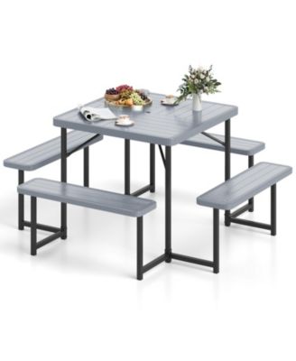 Square Outdoor Picnic Table Bench Set for Four to Eight People