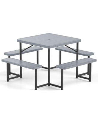 Square Outdoor Picnic Table Bench Set for Four to Eight People