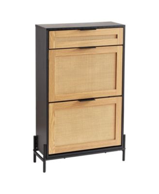 Rattan Shoe Cabinet, Narrow 2 Flip Drawers and 1 Slide Drawer