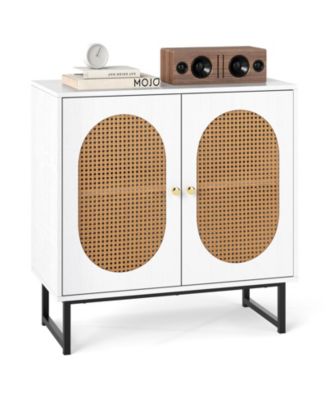 Rattan Buffet Storage Cabinet with Doors and Adjustable Shelf