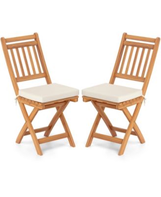 Folding Patio Chairs Set of 2 w/ Slatted Backrests and Soft Seat Cushions