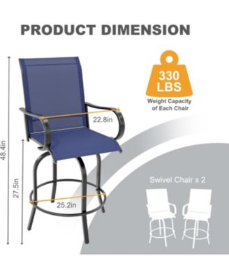 2 Piece Outdoor Swivel Bar Chairs, Patio High Swivel Bar Stools, All Weather High Back and Armrest Patio Chairs, Outdoor Rotating BarChair