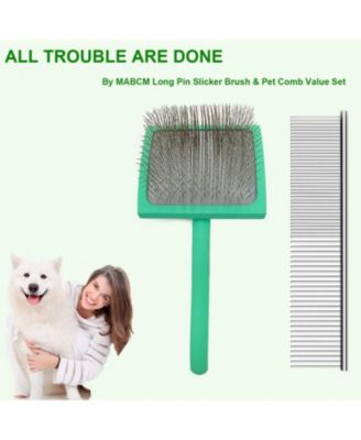 Curved Slicker Brush for Long Haired Dogs Soft Round Pins Beech Wood Handle