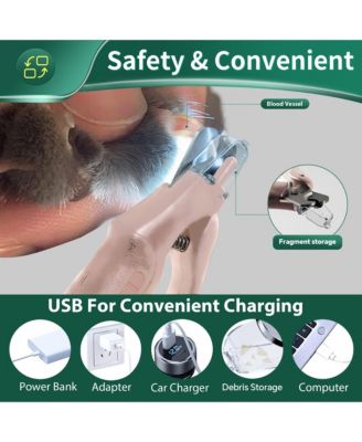 2 in 1 Pet Nail Clipper Grinder with LED Lights Quick Sensor Safety Guard USB Rechargeable Low Noise for Dogs Cats