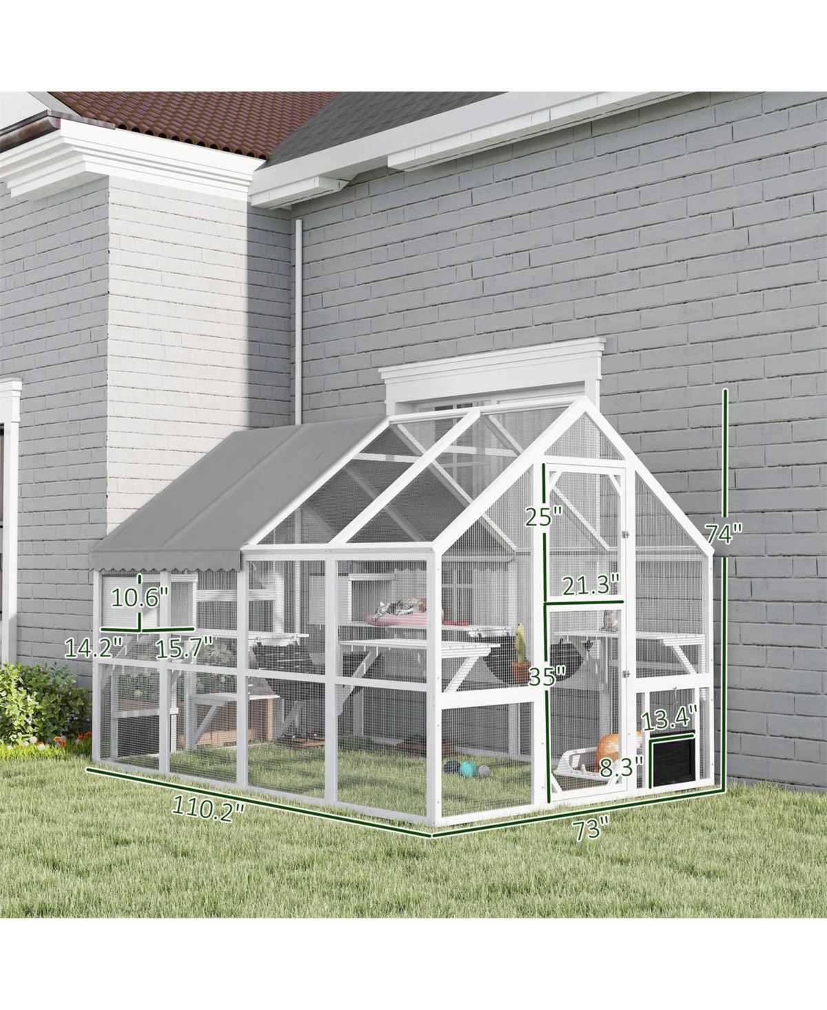 Zeus & Ruta Wooden Catio Outdoor Cat Enclosure with Waterproof Cover, 2 Condos, 6 Platforms, Bridge, Doors