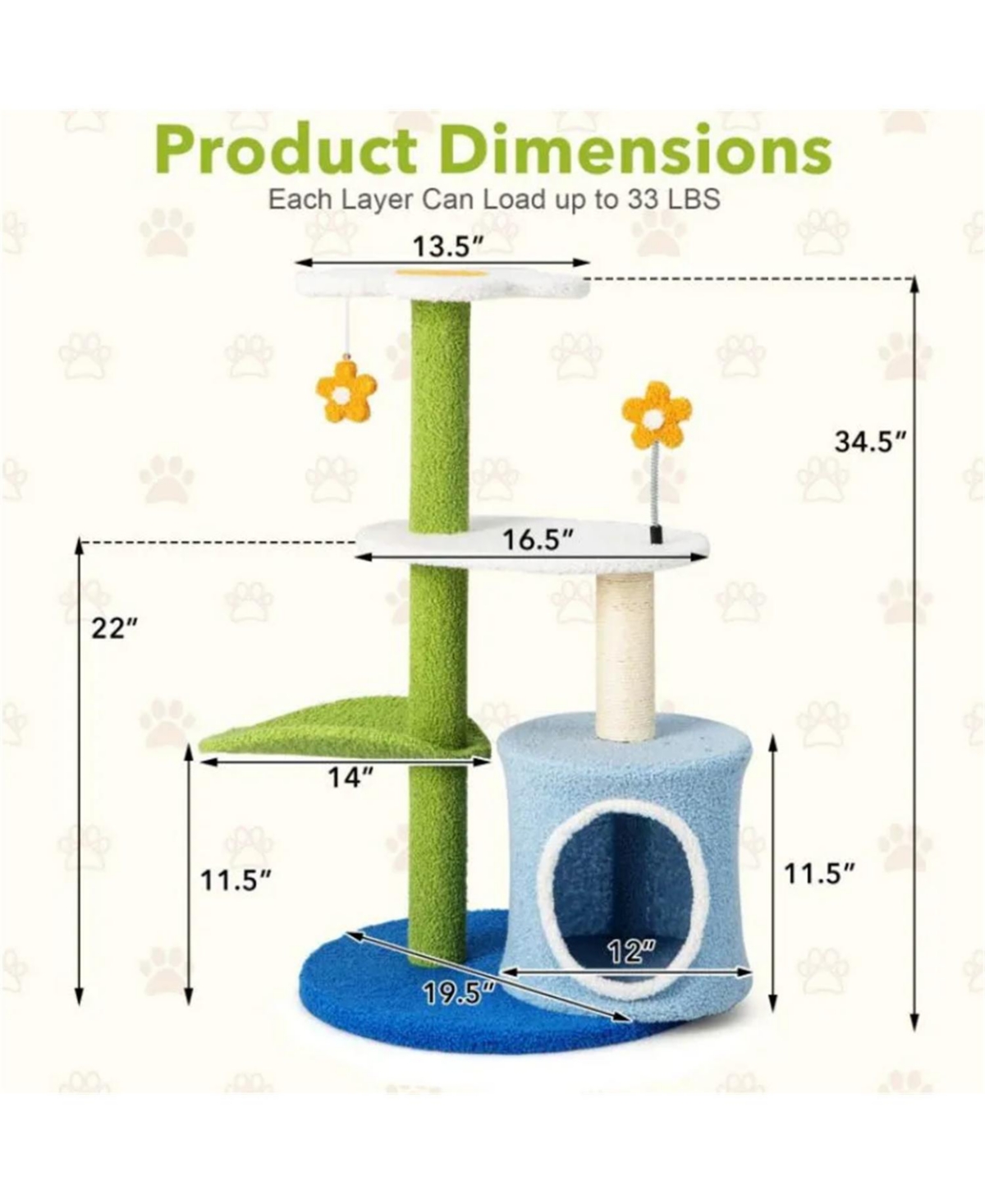 Zeus & Ruta 34.5 in. 4 Tier Cat Activity Center with Jingling Balls and Cozy Condo for Kittens