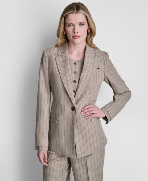 Женские DKNY Women's Pinstripe Notch Collar Blazer, Regular & Petite