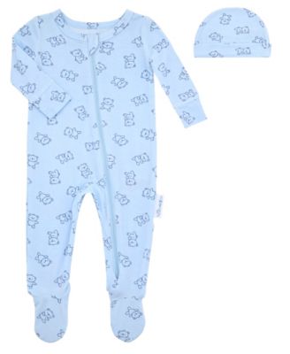 Baby Boys' Bear Ribbed Round Neck Footie Sleep & Play and Hat, 2-Piece Set