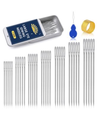 35pieces Large Eye Sewing Needles Handsewing Leather Embroidery Thread Stainless Steel Yarn Knitting Threader Thimble Crafts Repair Quilting
