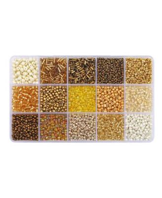 15 colors Glass Seed Tube Beads Bugle DIY Craft Beading Kit Gold