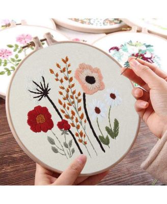 3 Pack Embroidery Starter Kit Beginners Stamped Cross Cute Flowers Patterns Hoop Threads Adults