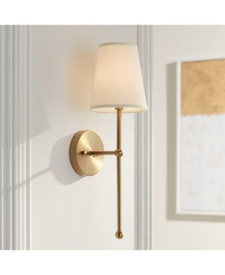 Modern Wall Light Sconces Set of 2 Warm Brass Hardwired 6" Cream Linen Shade for Bedroom House Living Room