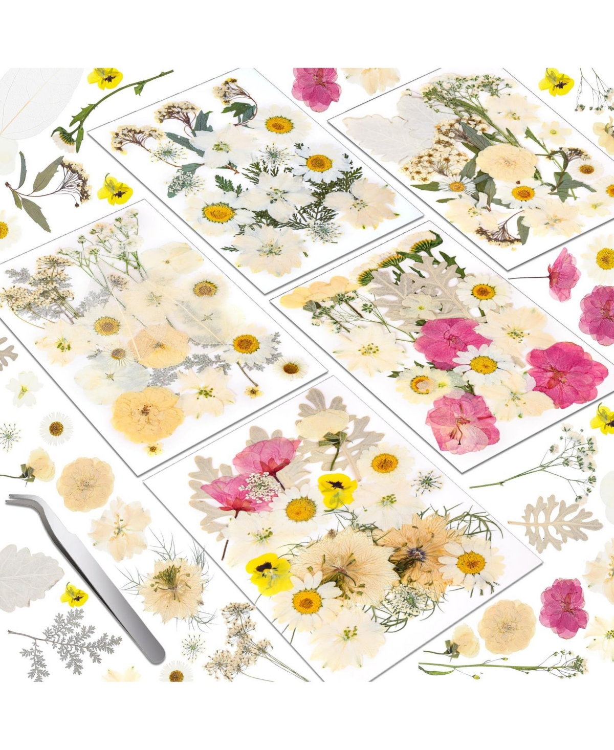 Gnuadz 140 Pcs Dried Pressed Flowers Leaves Bulk Herbs Kit Scrapbooking Diy Art Crafts Epoxy Molds Candle Soap Making Nails Decor - White  pink floral