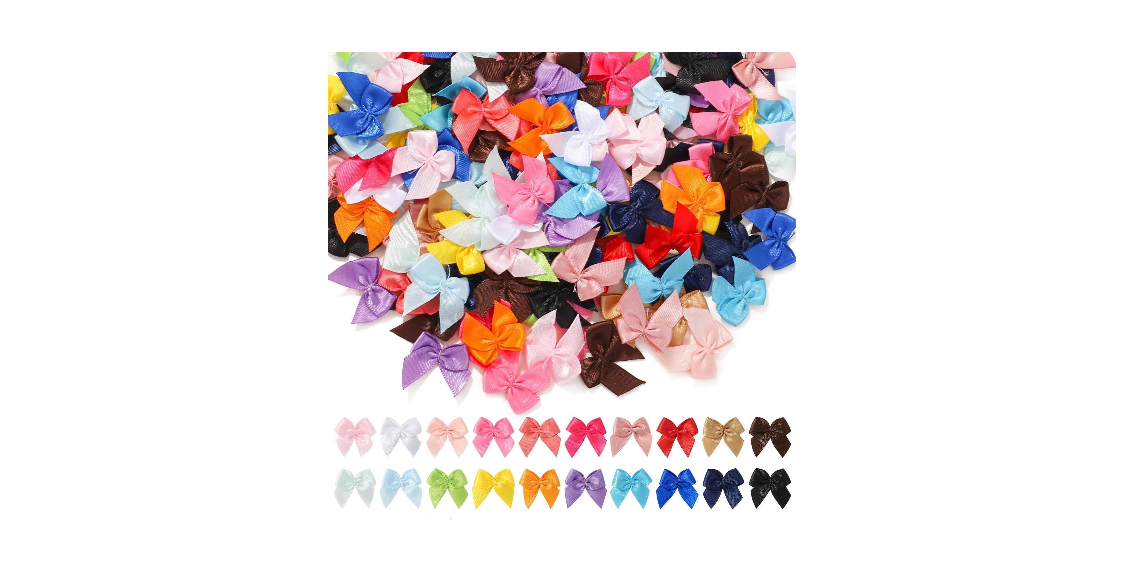 Gnuadz 200pcs Mini Satin Ribbon Bows Tiny Crafts Decoration Diy Cheer Pins Clothespins Accessories Wedding Gift Box Ornament Multicolored