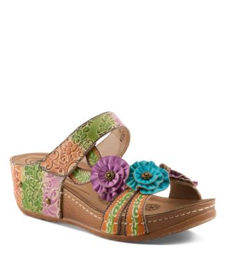 Women s Ohsosweet Floral Leather Wedge with Soft Cushioned Insole