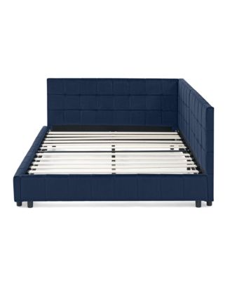 Full Size Velvet Tufted Daybed Backrest Armrest Dark blue