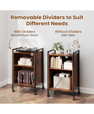 Mobile Record Player Stand with Power Outlet Storage