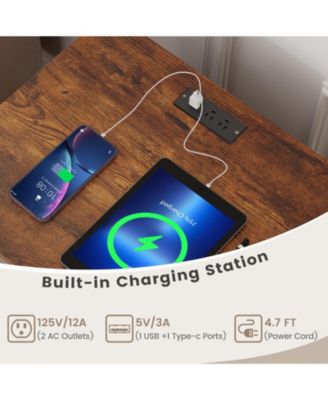 Record Player Stand with Storage Shelf and Charging Station