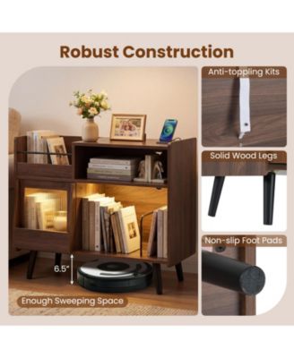 Large Record Player Stand with LED Lights Power Outlets and Door