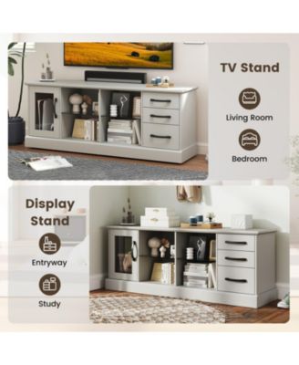 63 in Media Console with 3 Drawers and Dual Glass Display Shelves