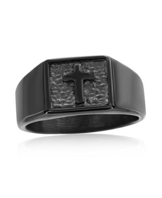 Steel Pebbled Cross Ring