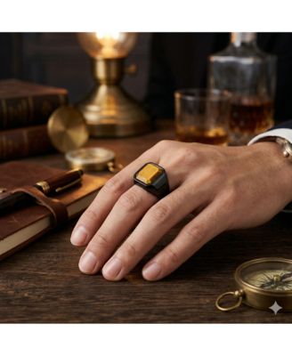 Stainless Steel Square Tiger Eye Ring