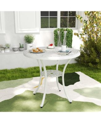 Round Cast Aluminum Patio Dining Table with Umbrella Hole
