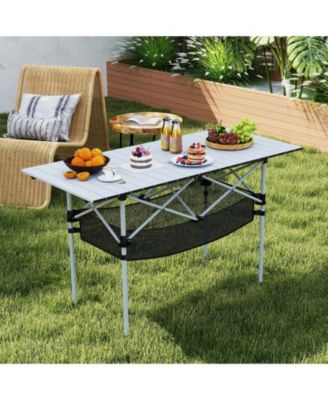 Portable Roll-Up Aluminum Camping Table with Mesh Basket
