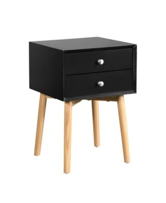 Mid-Century Modern Nightstand with 2 Drawers and Rubber Wood Legs, Bedside Table, Sturdy Storage Cabinet for Bedroom, Study and Living Room