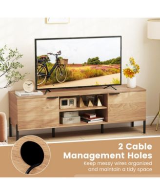 TV Stand with Built-in Charging Station and Enclosed Cabinets for 65 in TVs