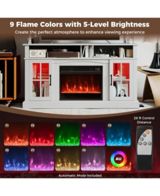 58 in Fireplace TV Stand with LED Lights and Glass Door Cabinets