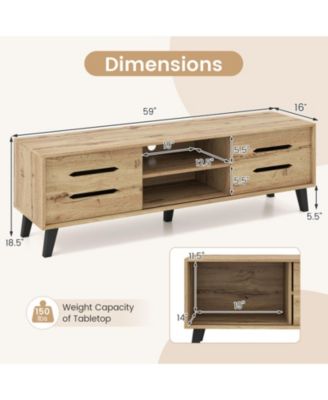 59 in Mid-Century TV Stand with Sliding Doors and Cable Management