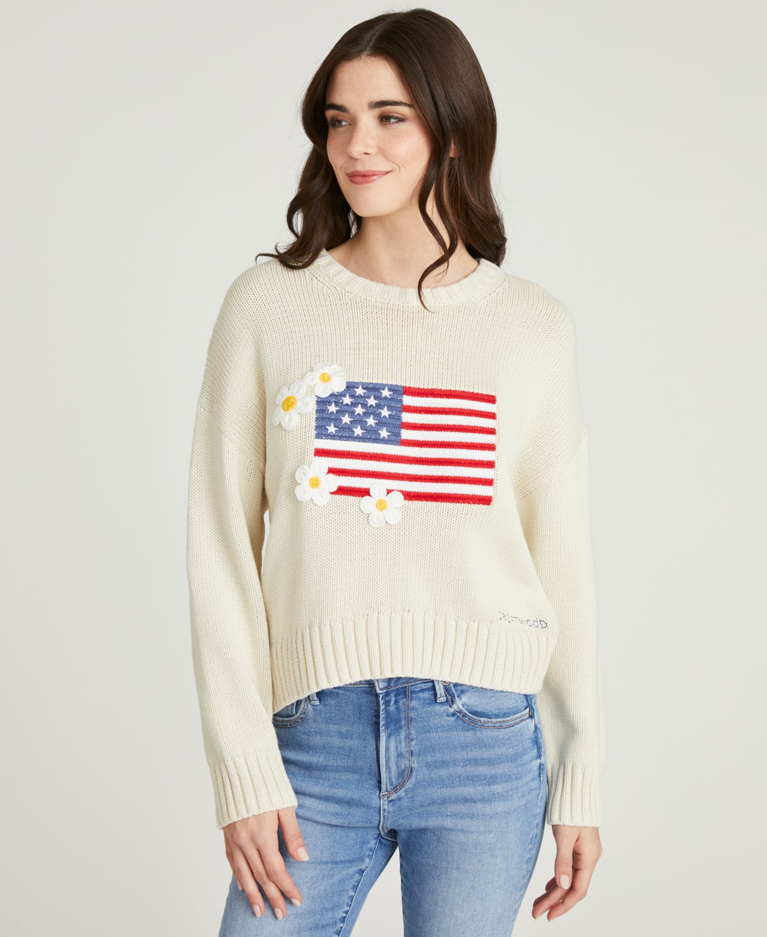Women's Flag Embroidered Long-Sleeve Sweater