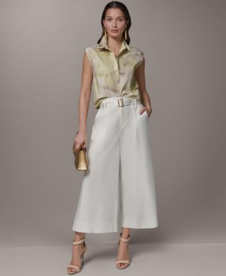 Petite Pleated Wide-Leg Cropped Pants
