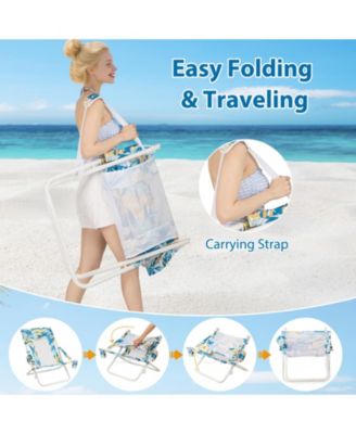 Portable Folding Beach Chair Set of 2 with Storage Pockets