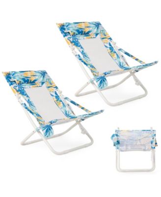 Portable Folding Beach Chair Set of 2 with Storage Pockets