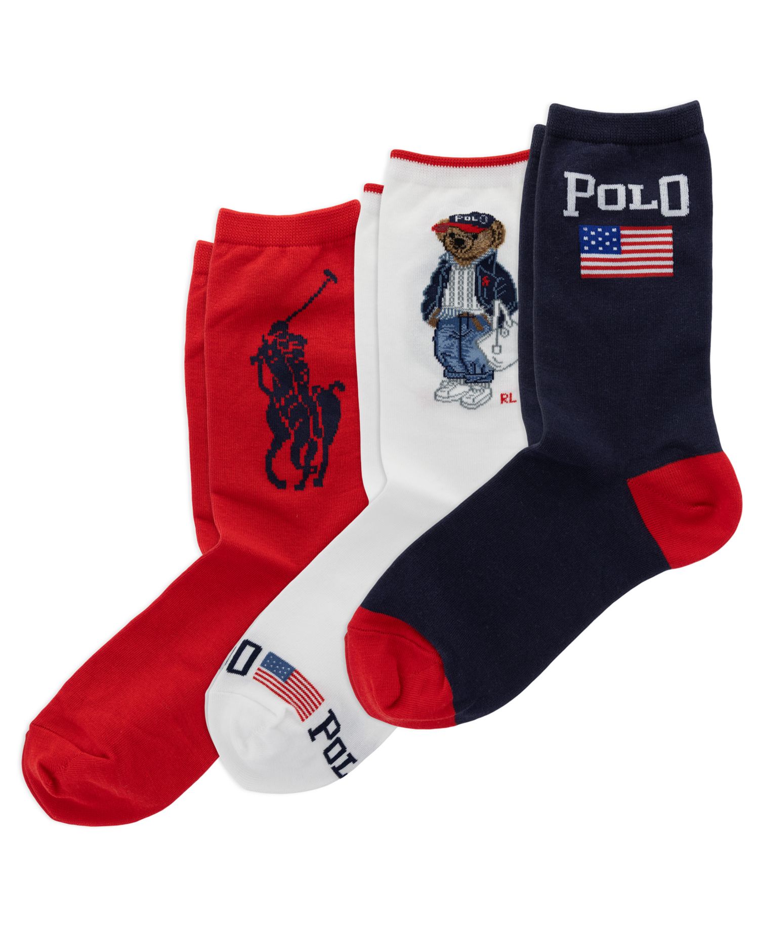 Women's Americana Bear Crew Socks, 3-Pack