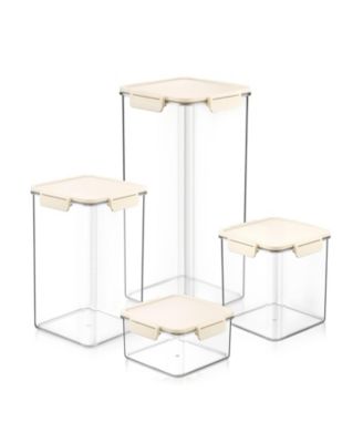 4 Piece Assorted Size Rectangle Snap Lids Airtight Food Storage Container Set – Clear Stackable for Pantry, Rice, Pasta, Cereal and Snacks