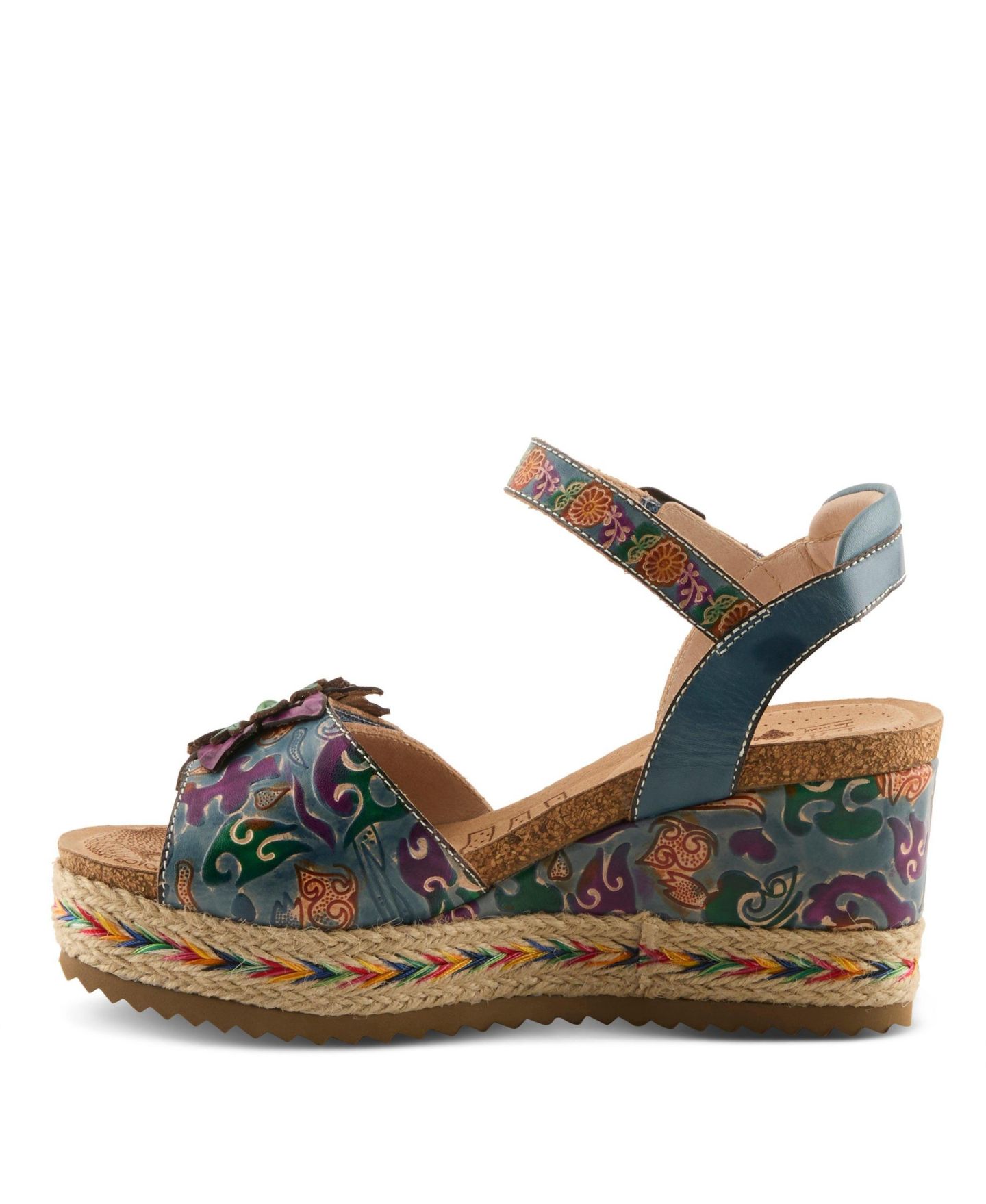 Женские сандалии L'Artiste Boca Wedge with Hand-Painted Leather Vamp, цвет: Синий разноцветный — фото 3