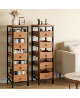 5-Tier Kitchen Fruit Vegetable Storage Rack, Narrow Snack Stand with Pull-Out Baskets, Utility Organizer