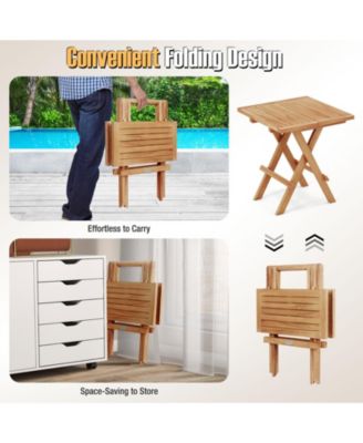 Patio Folding Side Table w/X-shaped Legs Slatted Tabletop for Backyard Outdoor