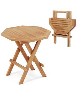 Patio Folding Side Table w/ X-shaped Legs and Slatted Tabletop for Backyard